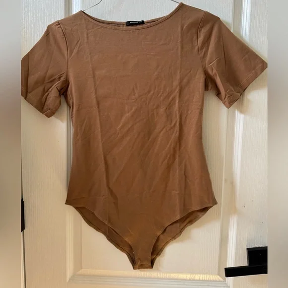 Brown Tan Short Sleeve Women's Top Bodysuit - Picture 1 of 2